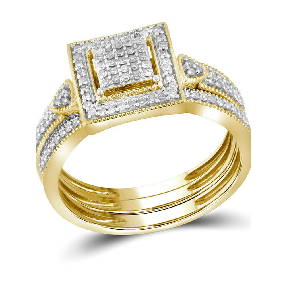 10kt Yellow Gold Womens Diamond Square 3Piece Bridal