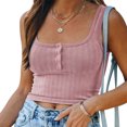 thumbnail image 2 of Blusa corta informal sin mangas con cuello cuadrado y botón frontal para mujer, color rosa, XXL, 2 of 6