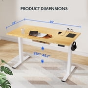 Flexispot 55x28 Erogonomic Home Office Height Adjustable Standing Desk Bamboo Desktop White Frame Computer Desk