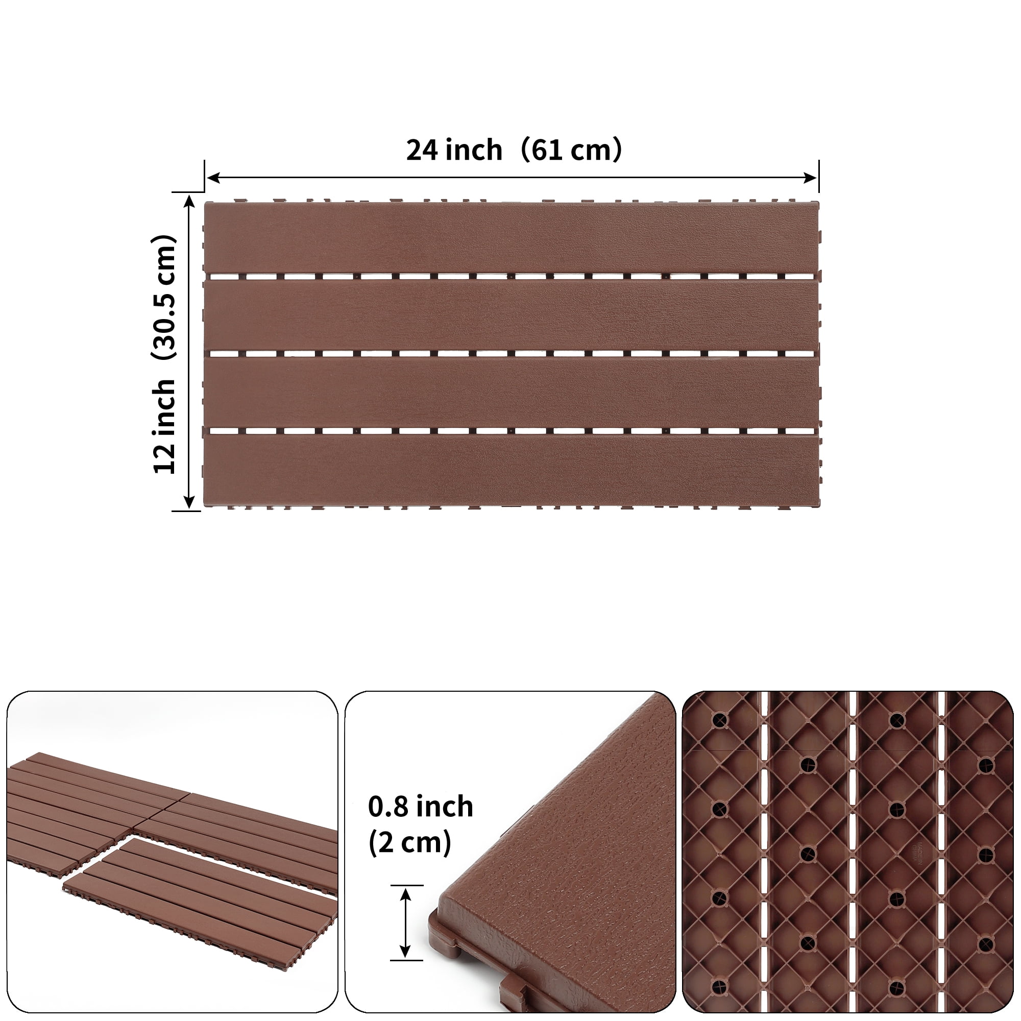 Interlocking Deck Tiles 12x12 Inch Outdoor Flooring, Waterproof PP Patio Floor Tiles DIY