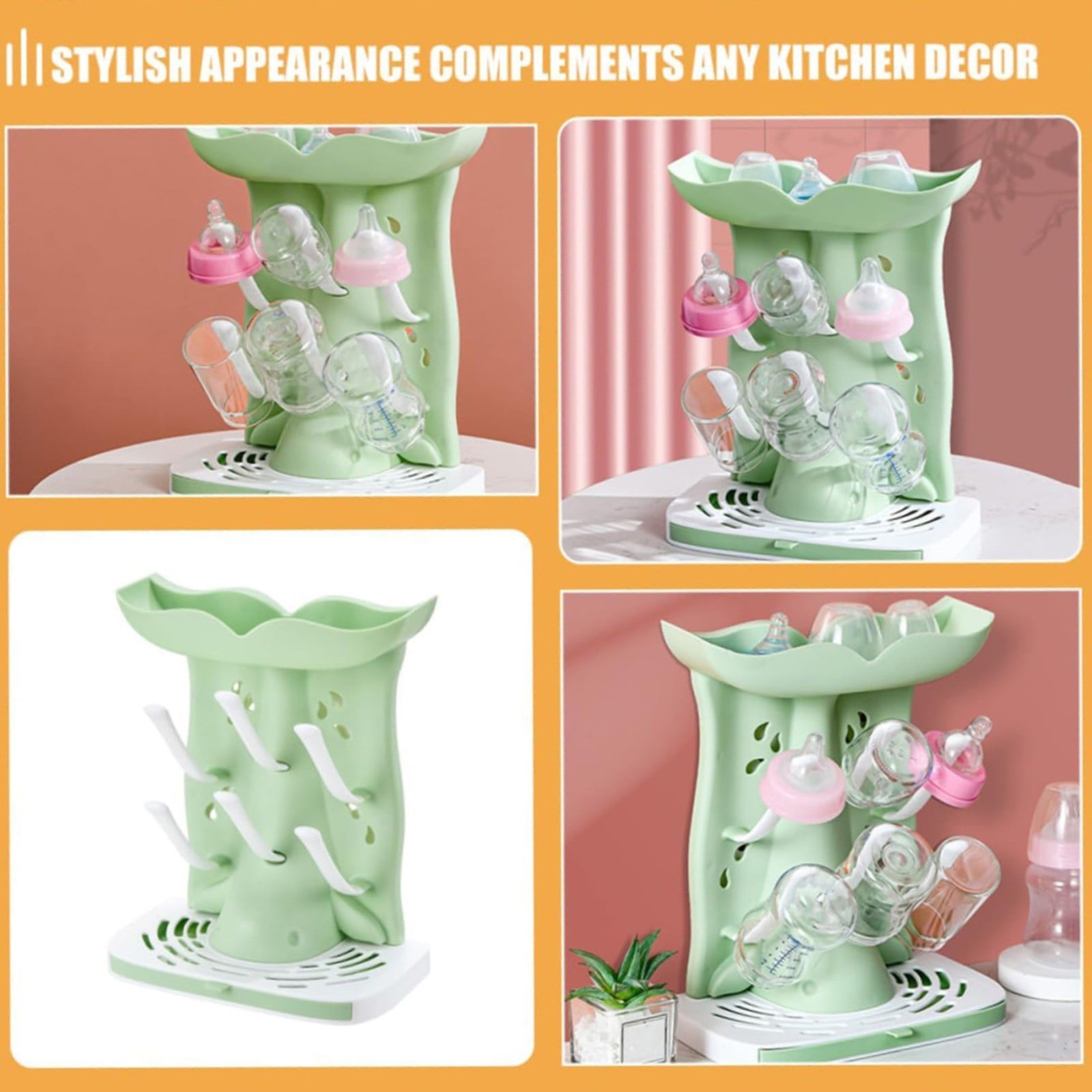 XKHHLH Baby Bottle Drying Rack, Bottle Dryer Holder Space Saving Standing Bottle Drying Rack for Countertop Kitchen Organize Bottles & Baby Accessories Brushes Pacifiers and Pump Part