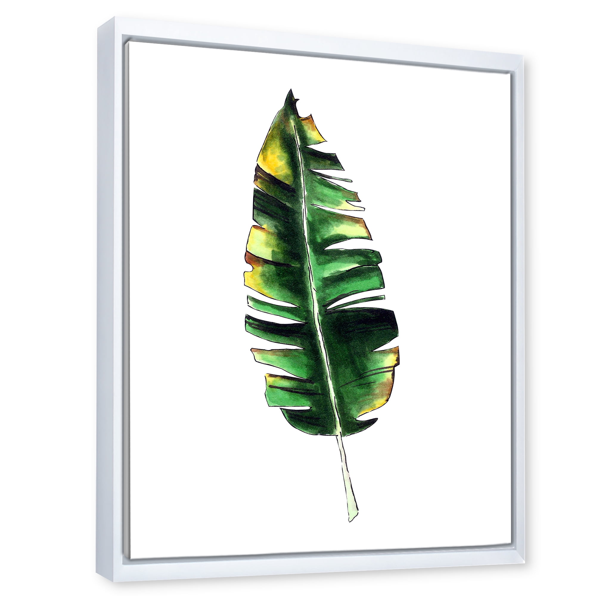 Designart 'Single Banana Leaf On White' Bohemian & Eclectic Framed Canvas Wall Art Print