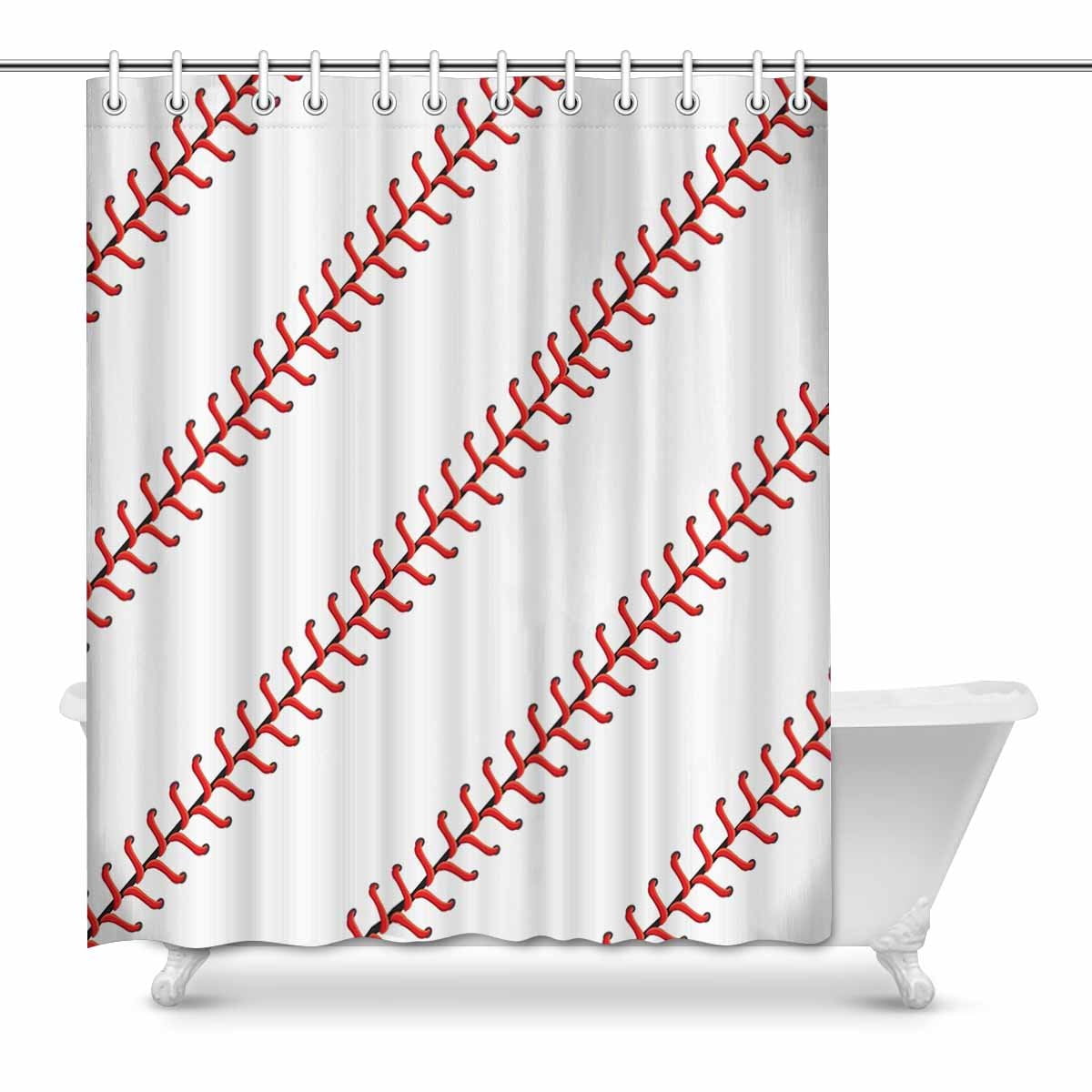 Pop Baseball Ball Red Stripe Art Decor Shower Curtain Set 60x72