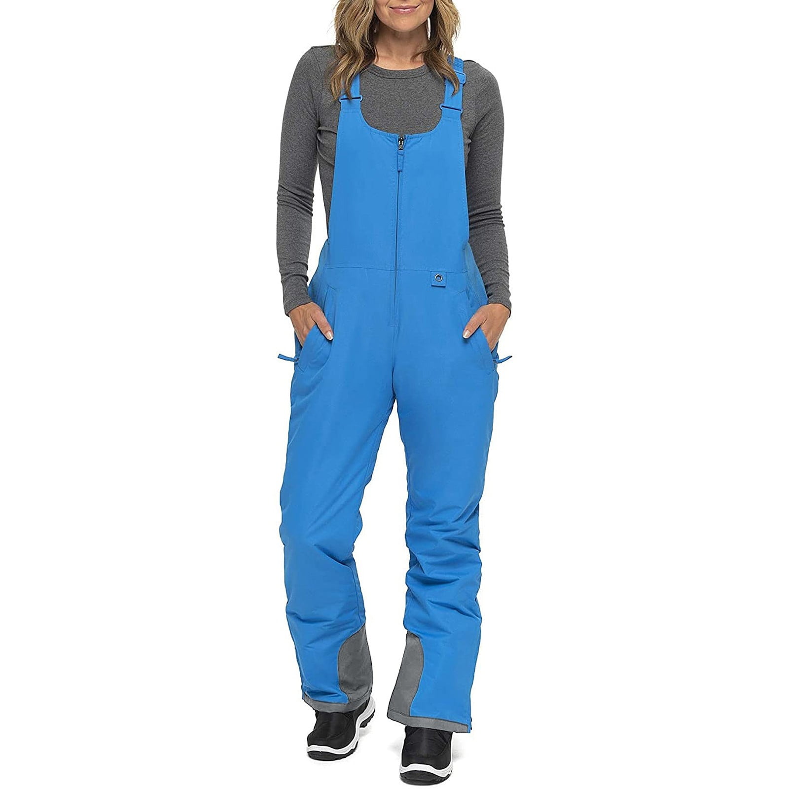 Womens Winter Solid Suspenders Snow Bibs Overalls Waterproof Windproof Basic Ski Pant One-Piece Romper Jumpsuit, Women's, Size: XL, Blue