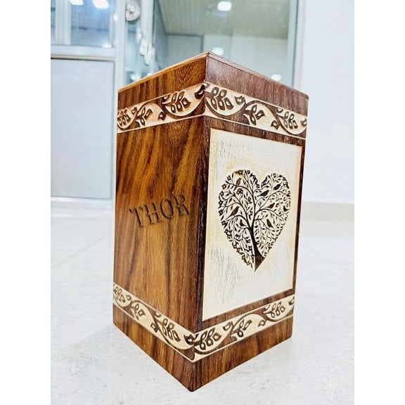 Handmade Rosewood Heart Shape Urn for Human Ashes Tree of Life Wooden Urns Hand-Crafted Funeral Cremation Urn for Ashes Bird Tree