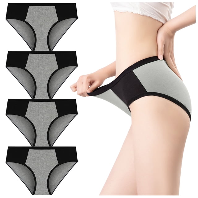 WZXFASHION Women Solid Color Patchwork Briefs Panties Underwear Knickers Bikini Underpants Intimates Grey M