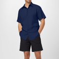thumbnail image 2 of Men's Linen Short Sleeved Mens Button Crotch Shirt T Shirt Loose Undershirt Large Button Down Shirt Solid Color Short Sleeved Cotton Linen Shirt for Men Beach Plus Size Men Short Sleeved Shirt, 2 of 8