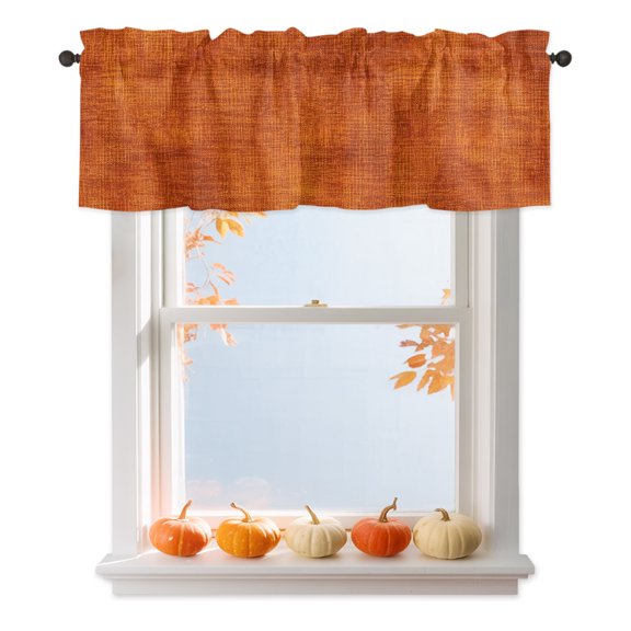 Kitchen Cafe Valance Curtain for Small Windows,Fall Orange Linen Texture Rod Pocket Short Valances,42x12in