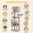 thumbnail image 6 of Hzuaneri Cat Tree, 70.1" Tall Multi‑Level Indoor Cat Tower with Scratching Posts, Large Platform, Caves & Hanging Basket, Light Gray, 6 of 14