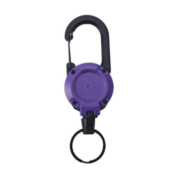 Llavero retráctil con cordón retráctil y práctico mosquetón con clip. violeta