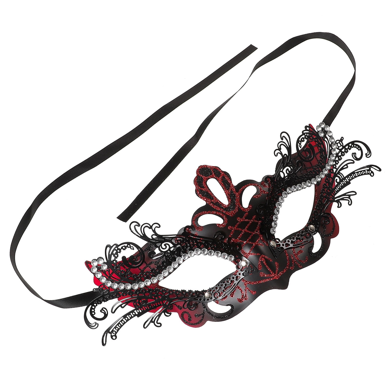 OULII Red Masquerade Butterfly Mask for Decor Iron and Plastic Durable Half Face Mask 6 5in