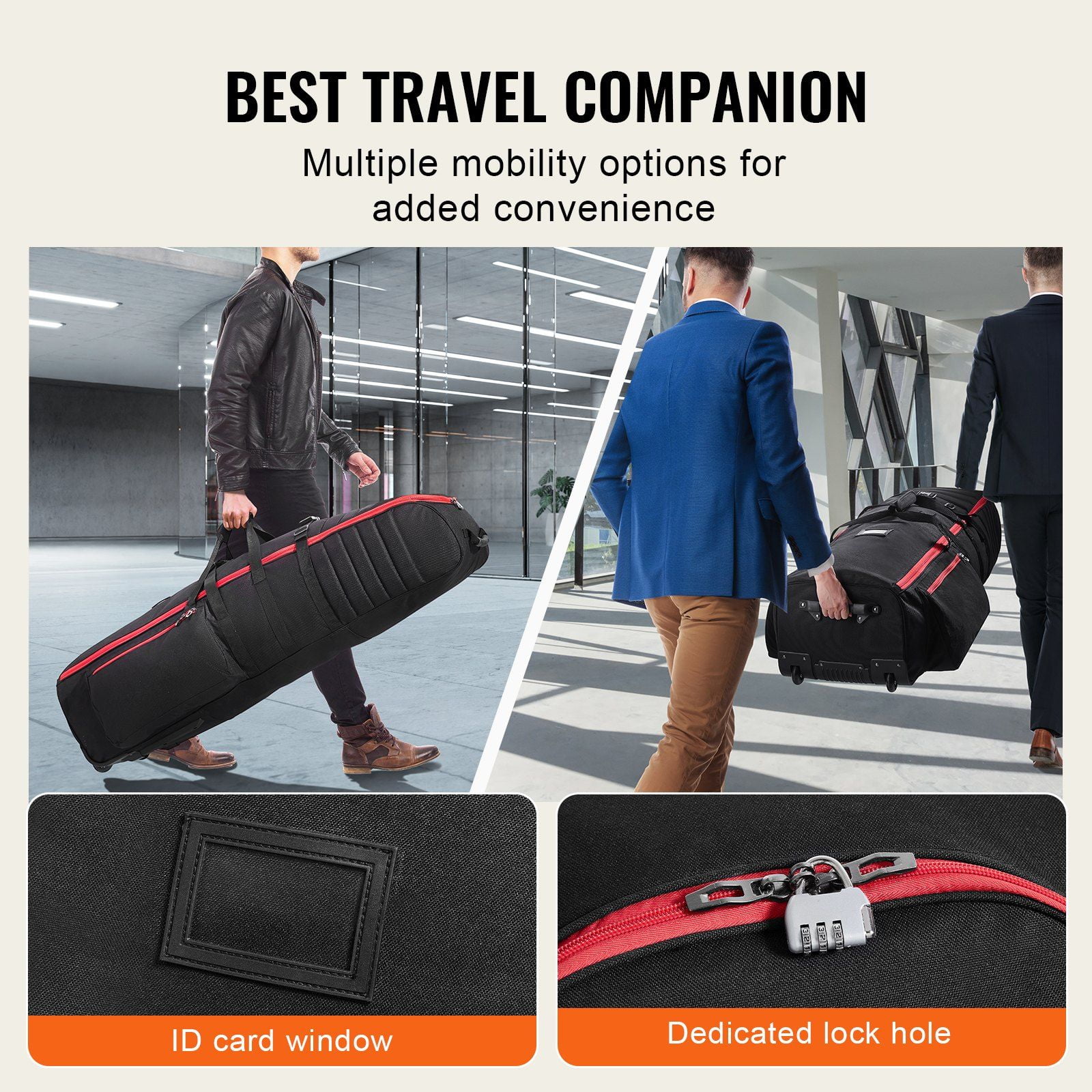Golf Club Travel Bag - 1000D Nylon Wheeled Case w/Lockable Zippers - Fits Full-Size Clubs & Accessories (Airline Approved)
