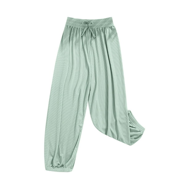 Odeerbi 2-13 Años Niñas Hielo Seda Pantalones de Deporte Deportivo Entrenamiento de Verano Pantalones de Jogger de Color Sólido Suelto Joggers Casuales