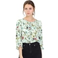 thumbnail image 2 of INSPIRE CHIC Blouse Florale Bohème à Volants pour Femme, Col en V à Nouer, Manches 3/4, 2 of 5