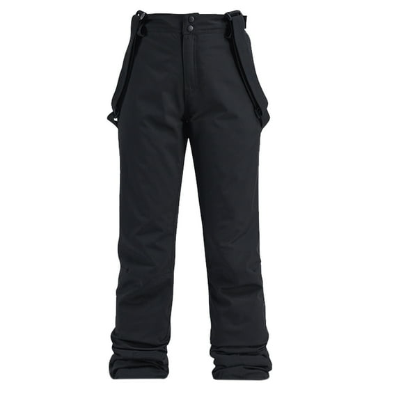 Adult Waterproof Snow Pants Mens Womens Winter Thicken Warm Skiing Snowboard Pants with Detachable Strap Overall Black M