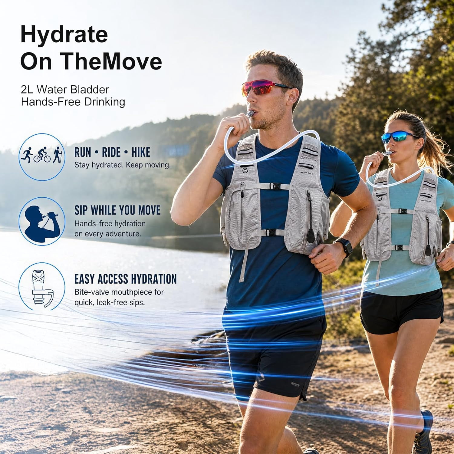 Cooling Hydration Vest with 2L BPA-Free Water Bladder, Running Vest with 3 Removable Cooling Packs, Lightweight Outdoor Hydration Pack for Hot Weather, Hiking, Cycling, Training