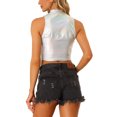 thumbnail image 3 of INSPIRE CHIC Haut Femme Col Montant Fermeture Éclair devant Sans Manches Holographique Scintillant Fête S Argent, 3 of 7