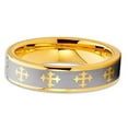 thumbnail image 3 of 5mm Yellow Gold Tungsten Carbide Wedding Ring Cross Design Silver Finish Unisex Pipe Cut Band (10), 3 of 3