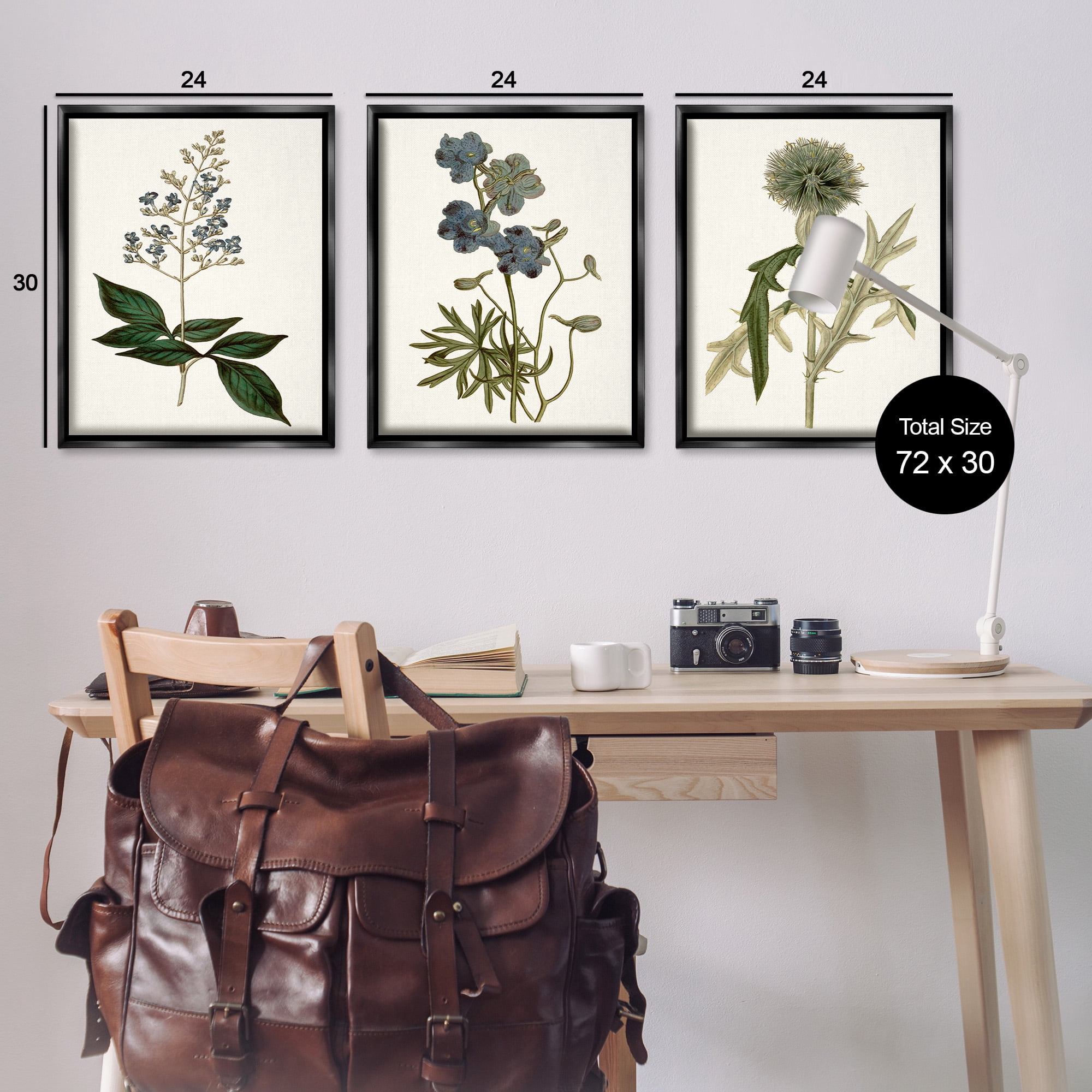 Stupell Industries Vintage Botanical Flowers on Beige Botanical & Floral Painting Black Floater Framed Canvas Art Print Wall Art, 25 x 31, Set of 3