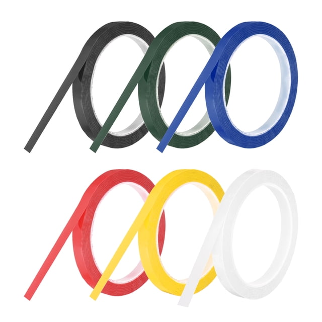 Uxcell 6 Rollos Cinta para Pizarra Blanca Cinta Gráfica delgada 10mm 54.7 Yard Cinta de Arte Cinta de Pinstripe Cinta de Enmascarar, Rojo, Verde, Azul, Amarillo, Negro, Blanco
