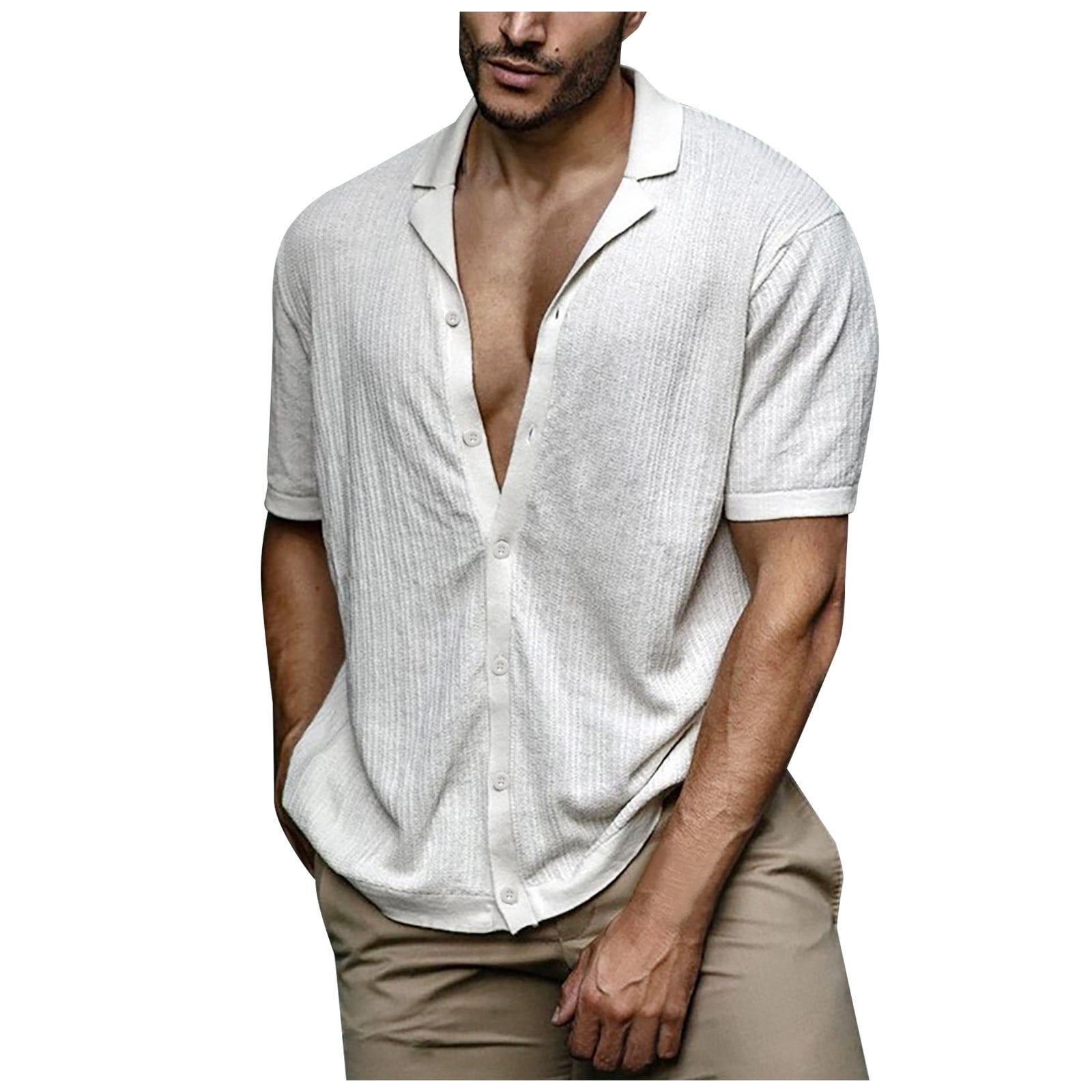 Juebong Men's Trendy White Polo Shirts Hawaiian Casual Solid Short