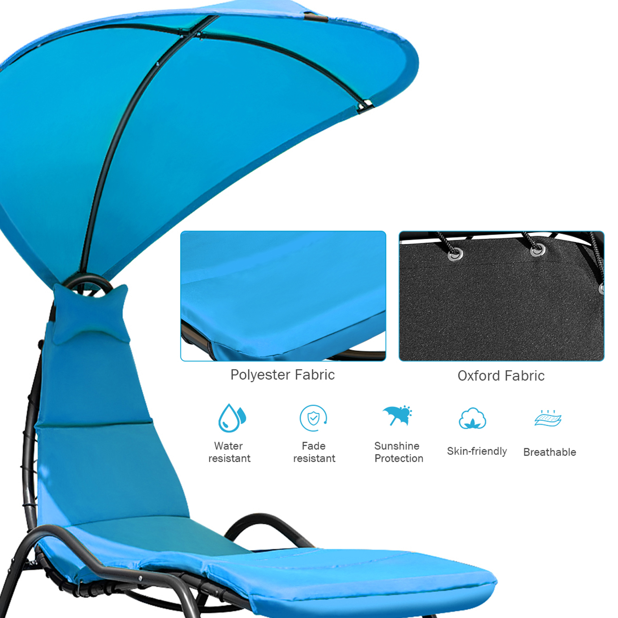 Gymax Patio Lounge Chair Chaise Garden w/ Steel Frame Cushion Canopy Turquoise - image 2 of 9