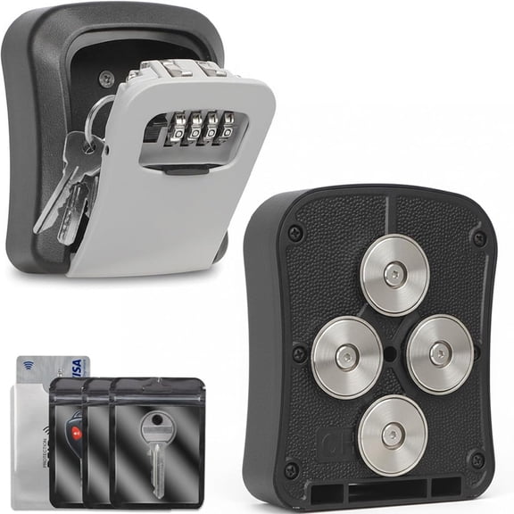 Magnetic Key Box for Under Car, Waterproof Combination Lock Box with Strong Magnets, Resettable 4-Digit Code Holder