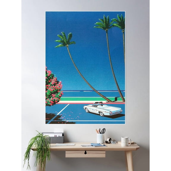 Kna Prints - Hiroshi Nagai City Pop Vintage Car Coastal Vibes City Vaporwave Tokyo 80S 90S Japanese Pop Art Manga Art Poster, UNFRAMED-8x12
