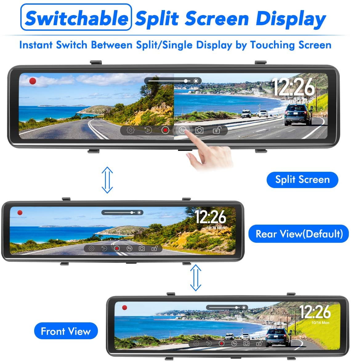 BELVA 4.3 Rearview Mirror 1080P Dash Cam Touch Screen Front Camera with Waterproof Backup Camera 