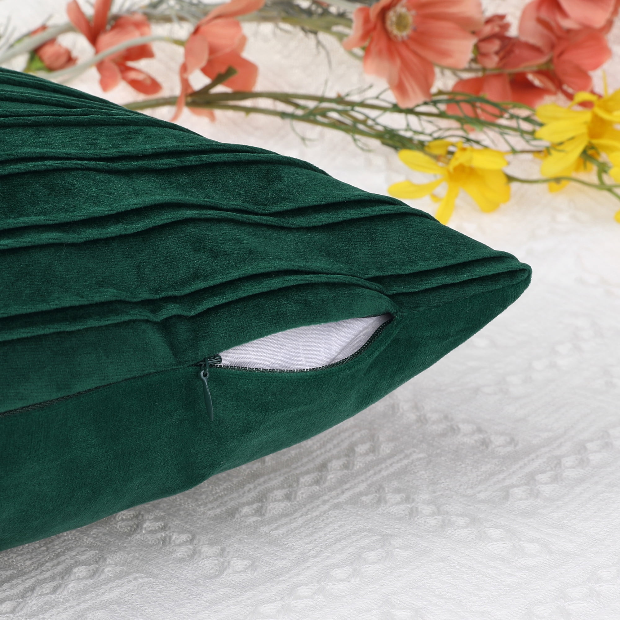 Unique Bargains 4 Pcs Velvet Striped Throw Pillow Covers Pleated Front Cushion Covers Green 18" x 18"