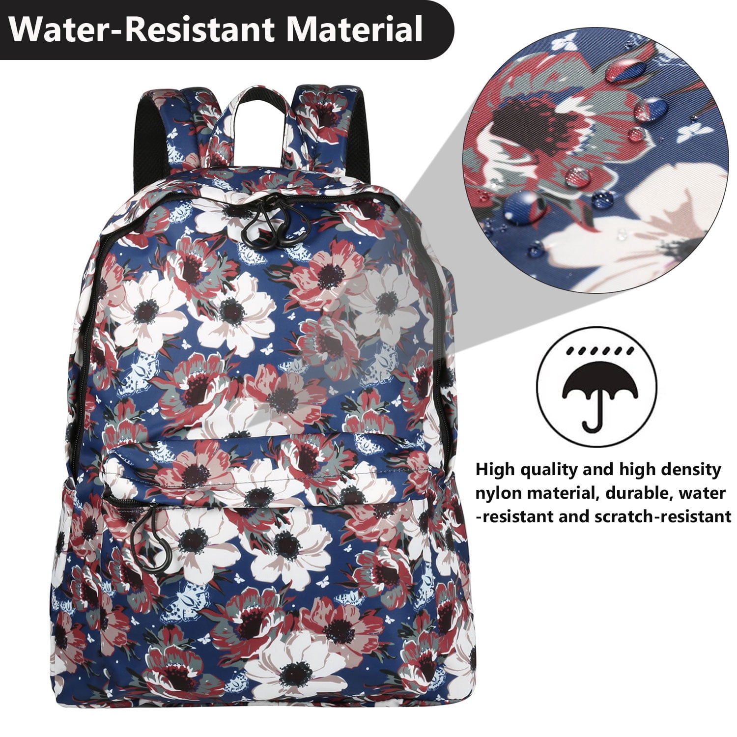 Floral Laptop Backpack 15.6 Inch for Women with USB Charging Port, Travel Work College School Bookbag Computer Bag for MacBook Notebook Surface Laptop Bag