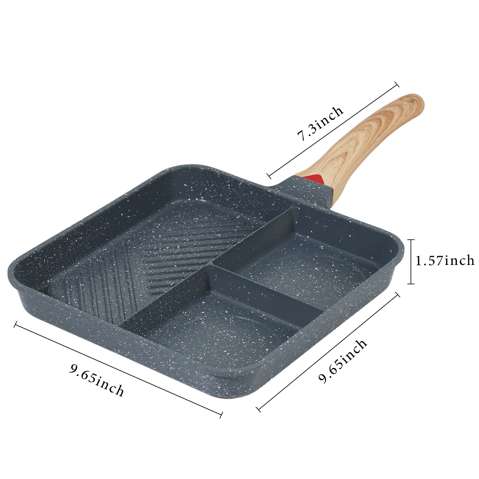 Yunjingjie 3-Section Versatile Breakfast Skillet Nonstick 11-Inch Square Grill Pan Die-cast Aluminum