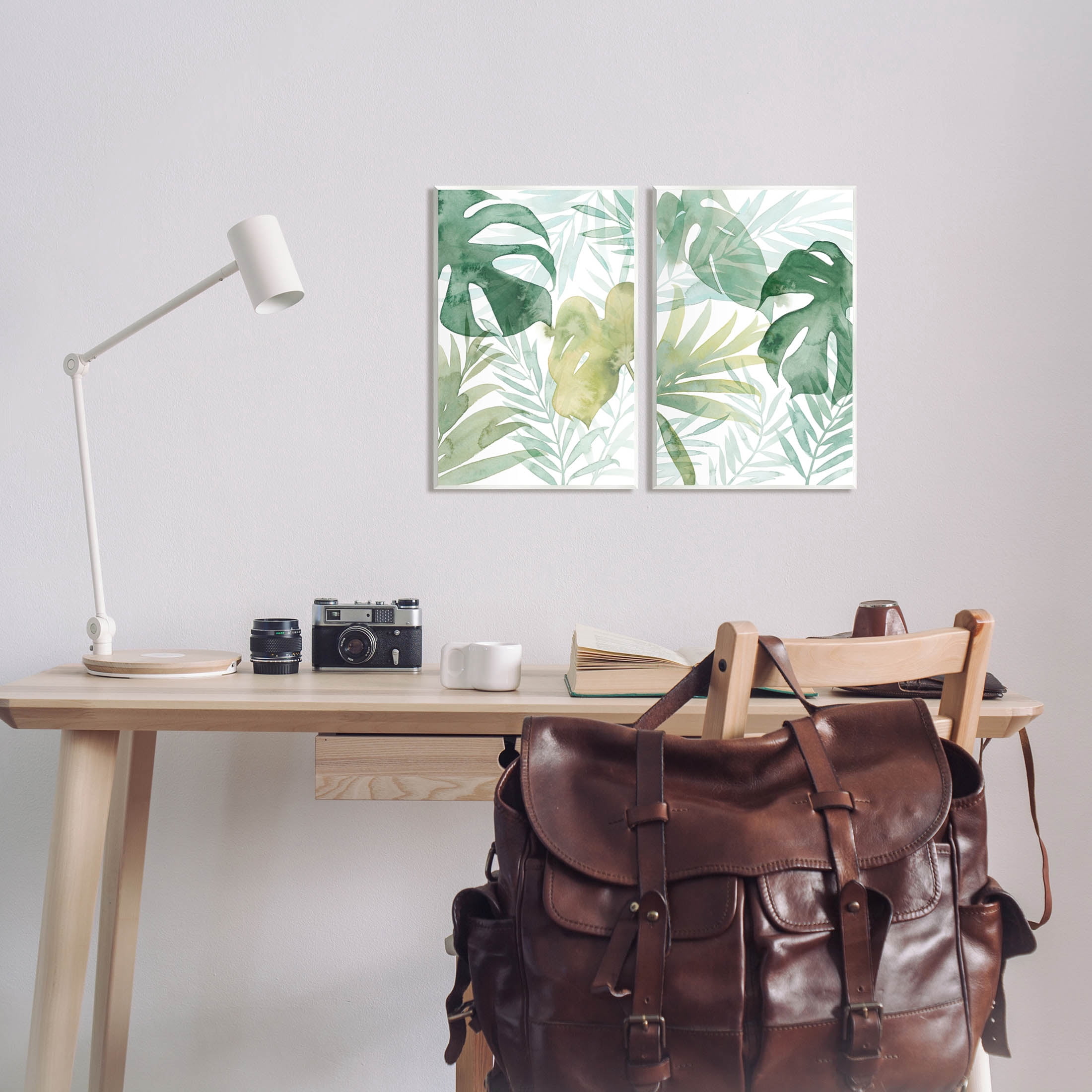 Layered Lush Green Plant Leaves Botanical & Floral Graphic Art Unframed Art Print Wall Art, Set of 2