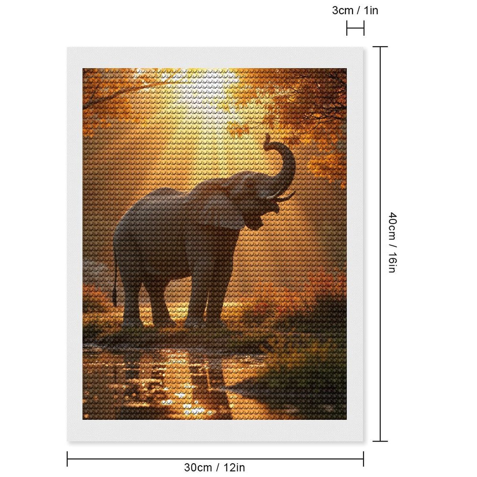 Diamond Art Kits for Adults, Elephant Sunset Reflection Stream 5D Diamond Painting Kits for Adults Beginners, DIY Full Drill Diamond Painting, Gem Art and Crafts 12x16