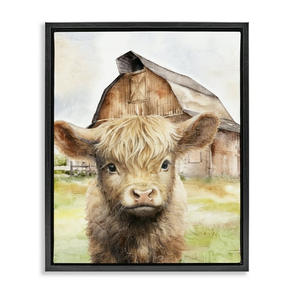 Stupell Industries Cattle Little at Farm Animals Painting Black Floater Framed Canvas Art Print Wall Art, 17 x 21