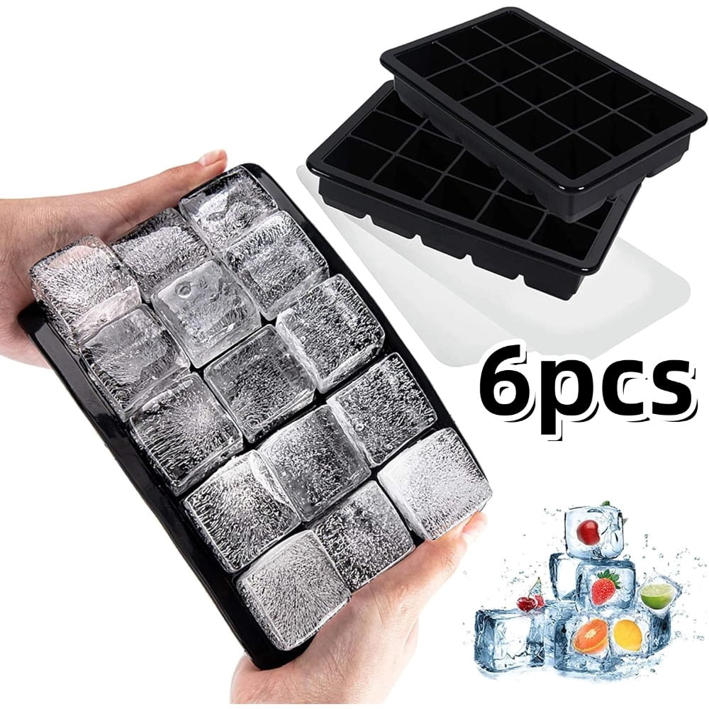 15-Cube Reusable Silicone Ice Tray with Lids & Grid Mold - Stackable Ice Maker, Easy-Release Square Ice Cubes for Cocktails, Whiskey, - Non-Stick Cube Molds (Compatible with Freezer)