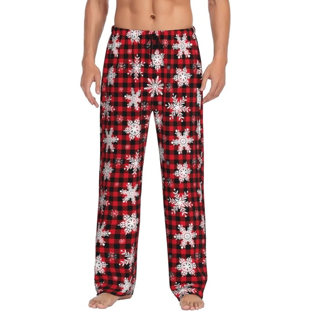 Balery Snowflake red plaid Pantalones de pijama para hombre, pijama ultraligero, pantalón de descanso-Small