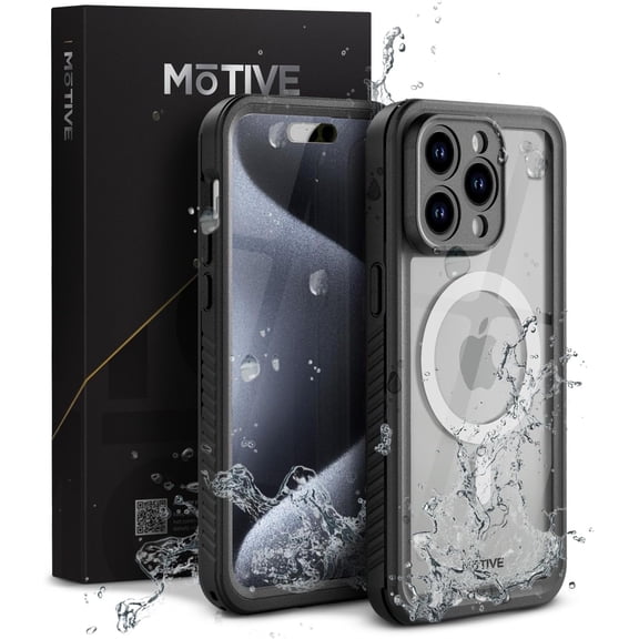 MOTIVE Waterproof Case for iPhone 15 Pro, Built-in Screen Protector, Compatible with MagSafe, Dustproof Shield, Shockproof, Complete 360 Water Resistance Phone case for iPhone 15 Pro 6.1" | Black