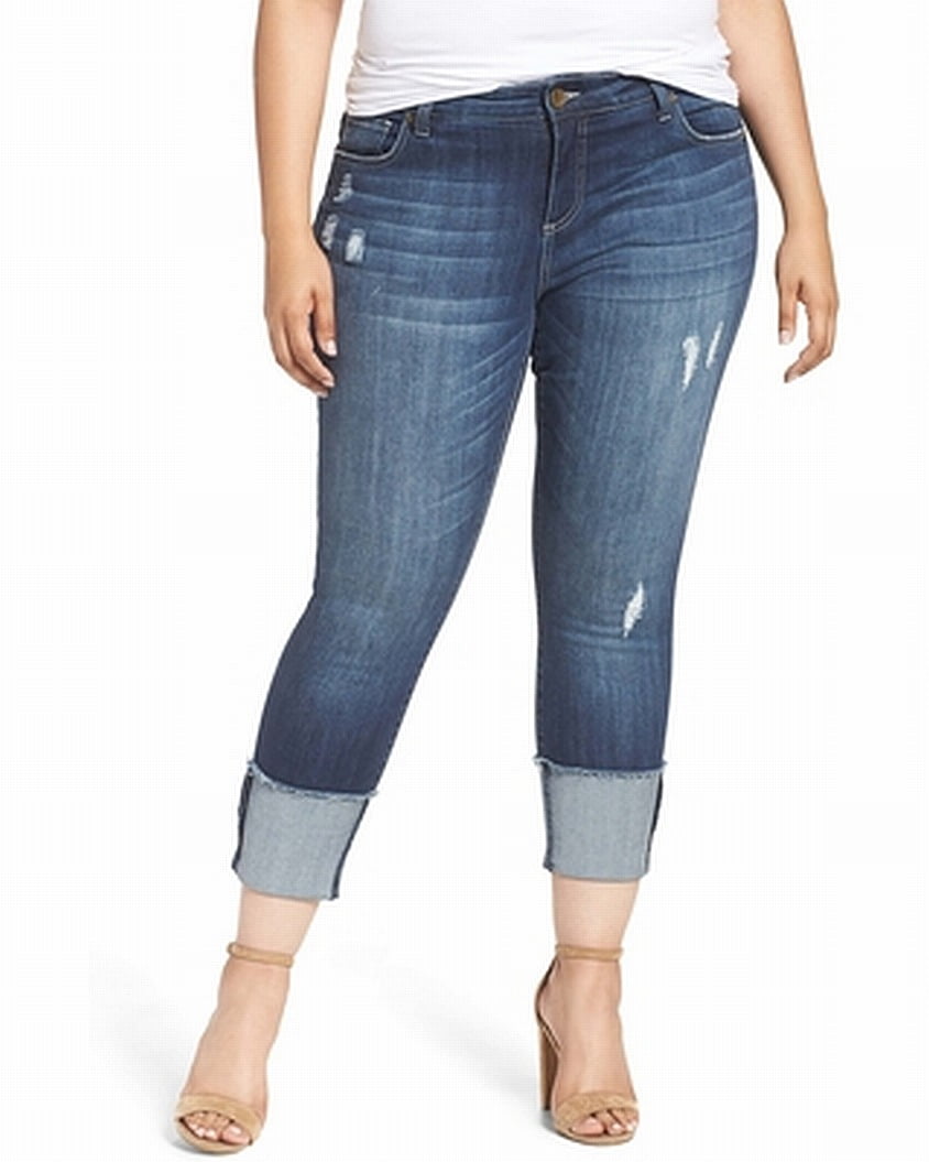 Womens Jeans Plus Ripped Cuffed Boyfriend Stretch 24W