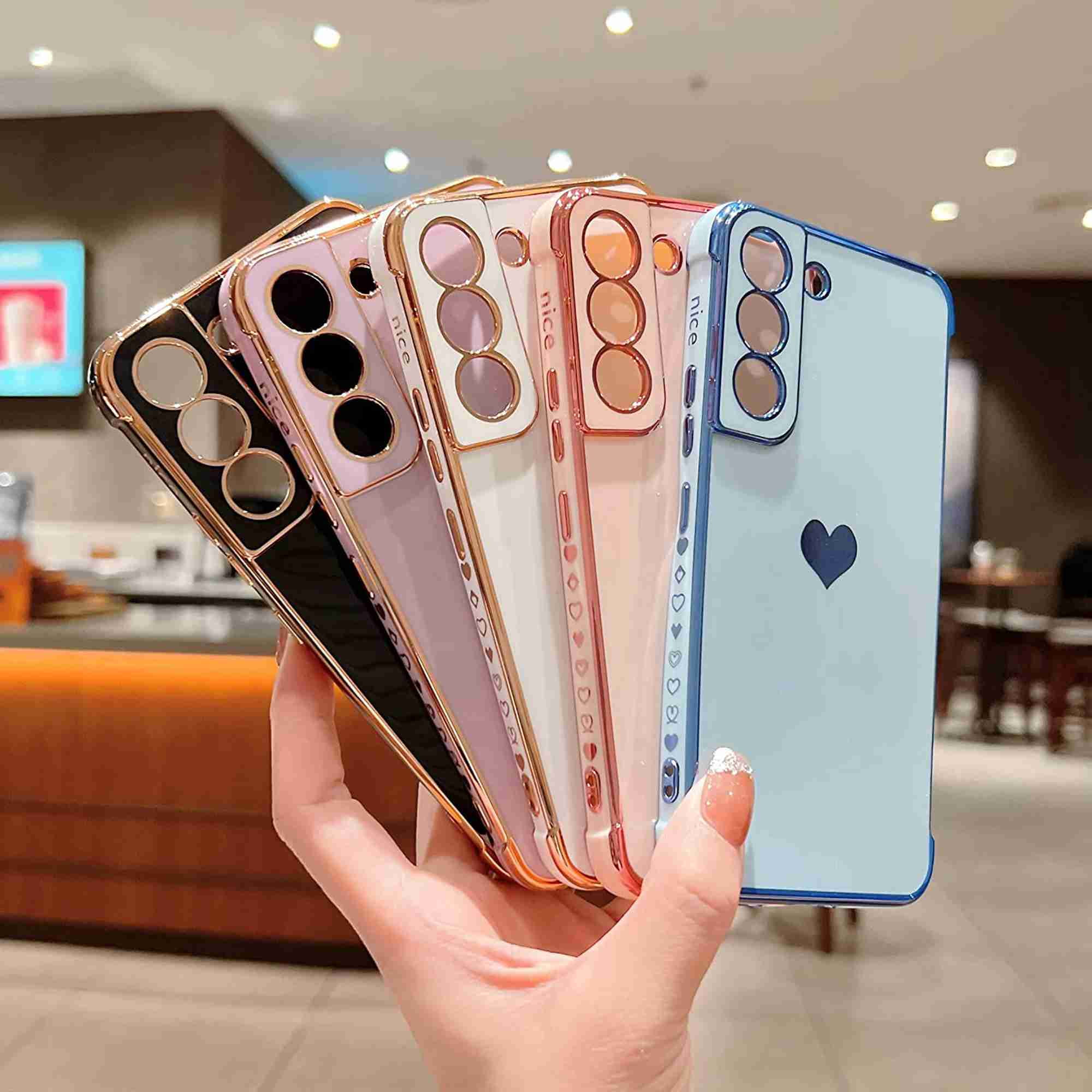 Dteck for Samsung Galaxy S22 5G Case, Shockproof Cute Luxury Love Heart Plating Phone Case Full Camera Protection Raised Reinforced Corners Cover, Purple