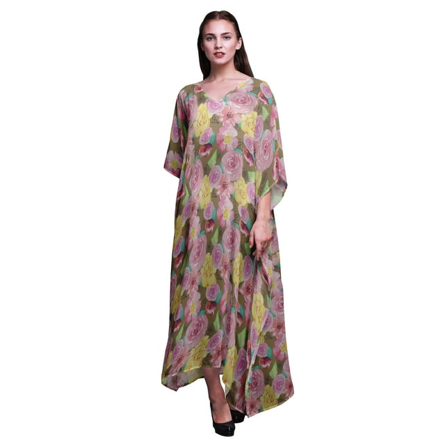Bimba Kaftan Long de Plage à Fleurs pour Femmes, Tenue de Plage, Couvre-Maillot de Bikini, Robe Maxi - TG-3X