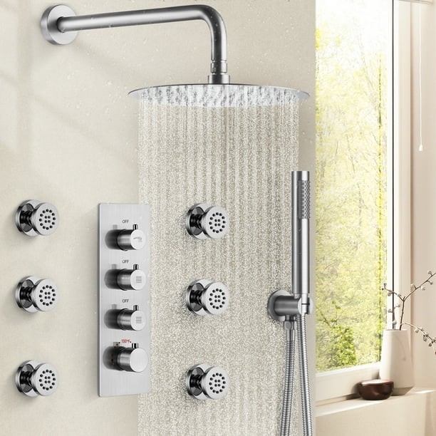 EVERSTEIN Rainfall Shower Faucet Set Luxury 12 Inch Thermostatic Shower