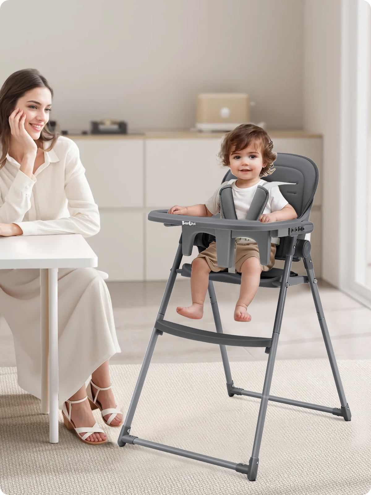 Babilous Foldable High Chair for Babies and Toddlers – Portable, Convertible High Chairs with Adjustable Tray, 5-Point Harness, and Easy-to-Clean Design