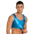thumbnail image 4 of Yeahdor Mens Sleeveless Vest Tank Top Metallic Crop Top Pole Dance Costume Rave Party Clubwear Lake Blue One Size, 4 of 7