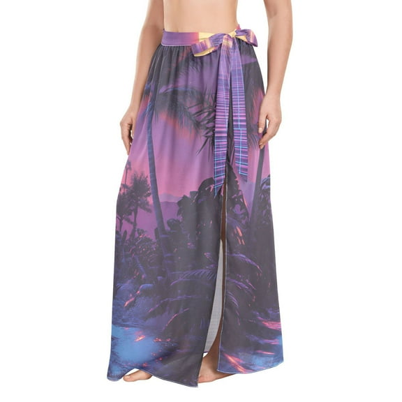 FORMRS Womens Long Sarong Beach Wrap Semi-Sheer Bikini Skirt Bathing Swimsuit Cover Up, Blue Neon Road