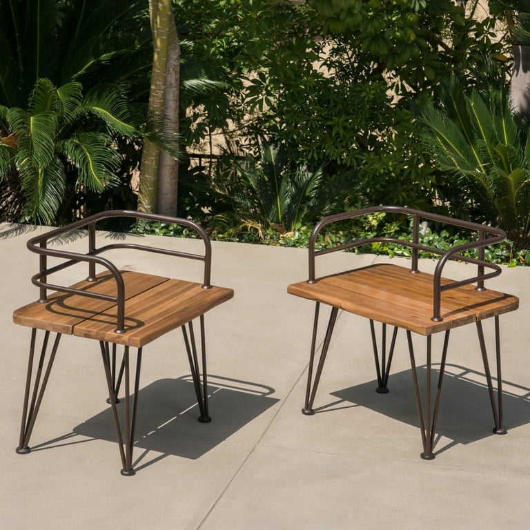Outdoor Industrial Finish Acacia Wood Chairs with Metal Finish