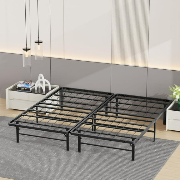 FDW Bed Frame King Metal Base Mattress Foundation Heavy Duty Steel Replaces Box Spring,Black