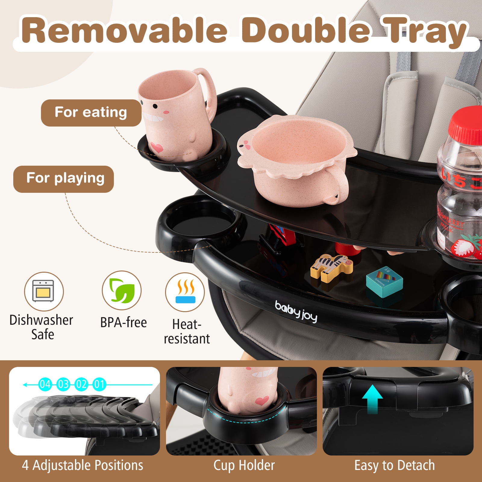 Babyjoy 6 in 1 High Chair Convertible Highchair for Babies & Toddlers with 5-Point Harness Black