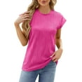 thumbnail image 1 of Camiseta de mujer con cuello redondo y manga corta: color liso, imitación algodón, informal/para el día a día, tallas S-XXL, verano, 1 of 6
