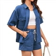 thumbnail image 3 of Conjunto de Mezclilla de Verano para Mujer, 2 Piezas, Informal, de Corta, con Camisa y Pantalones Cortos, para Estar en Oscuro XXL, 3 of 9